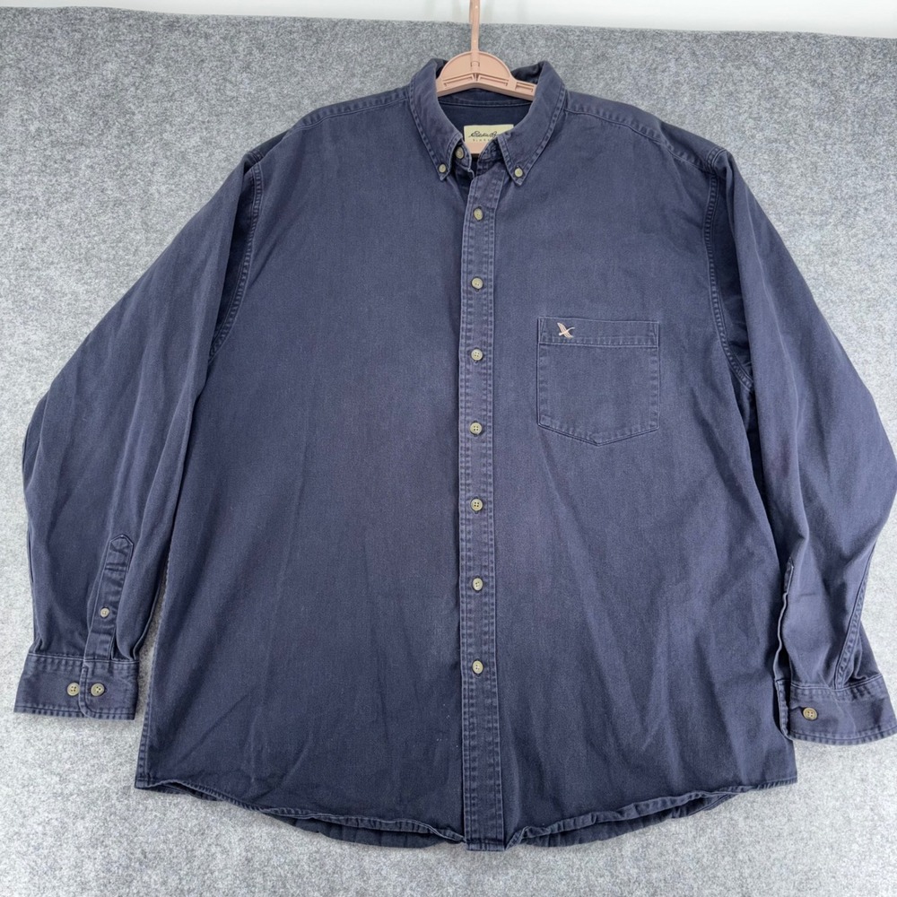 Eddie Bauer Mens XL Tall Navy Blue Long Sleeve Cotton Button Down Shirt Logo